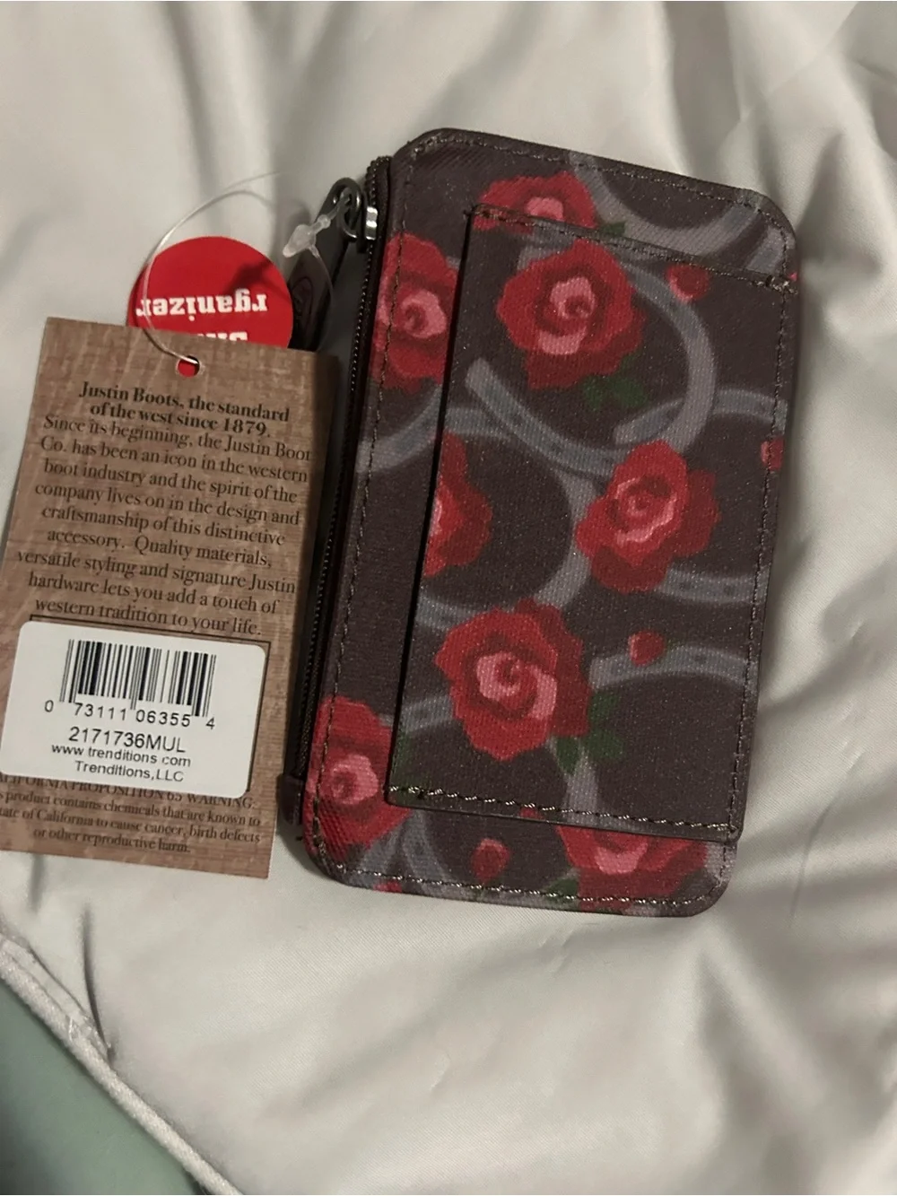 BNWT- Justin Boots Floral Card Phone Wallet - Red Roses